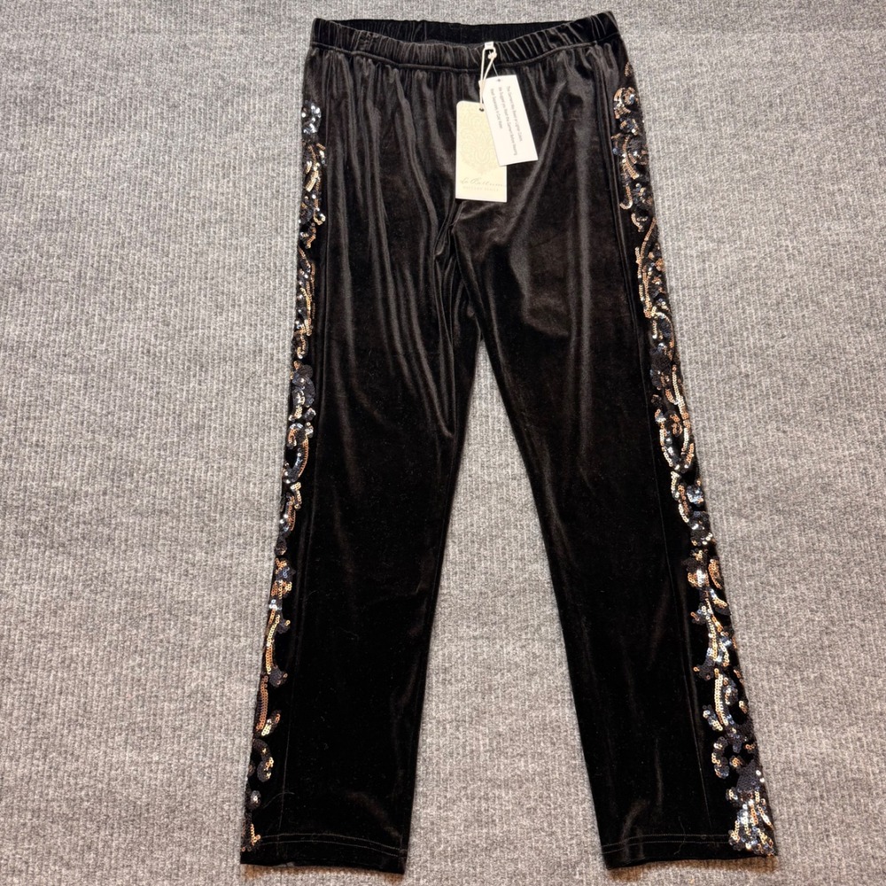 LaBellum Hillary‎ Scott Womens Large Velvet Sequin Trim Slim Pants NWT Boho Chic